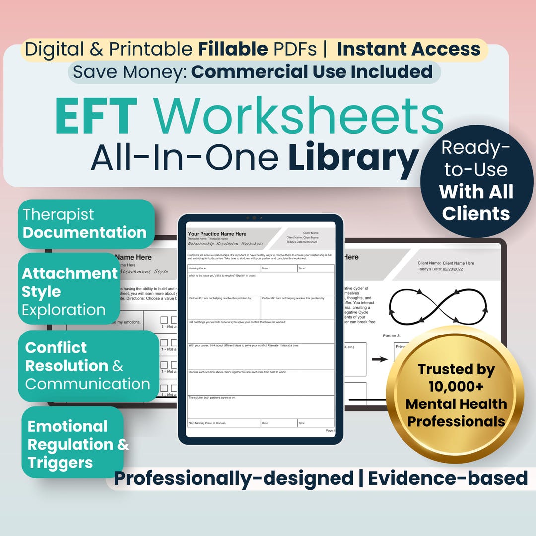 Emotionally Focused Therapy Worksheets Bundle, EFT Worksheets, 20 ...