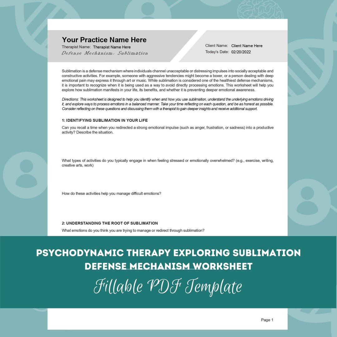 Sublimation Pdf Worksheet Psychodynamic Therapy Exploring Sublimation Defense Mechanism Worksheet ...