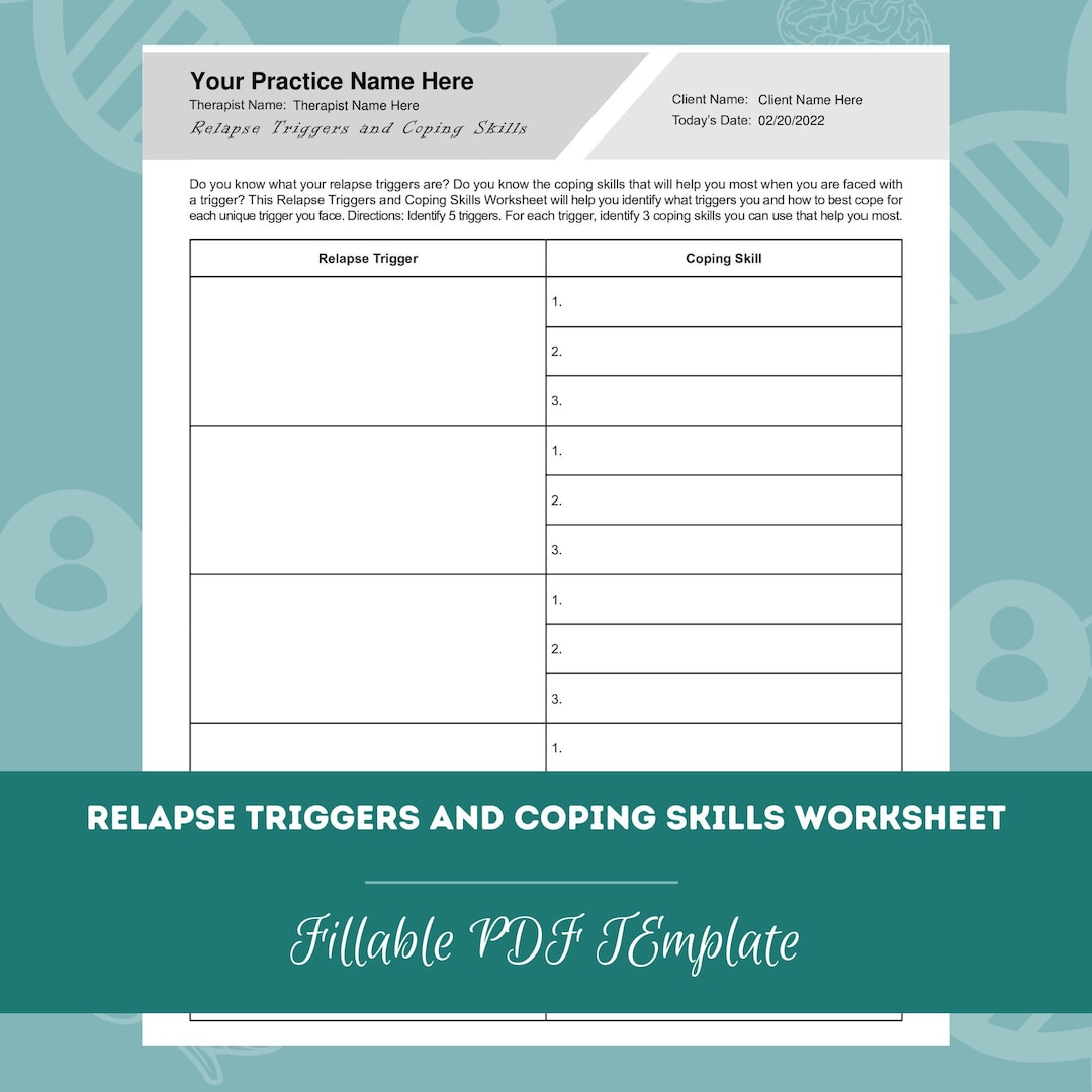 Relapse Triggers and Coping Skills Worksheet Editable / Fillable PDF