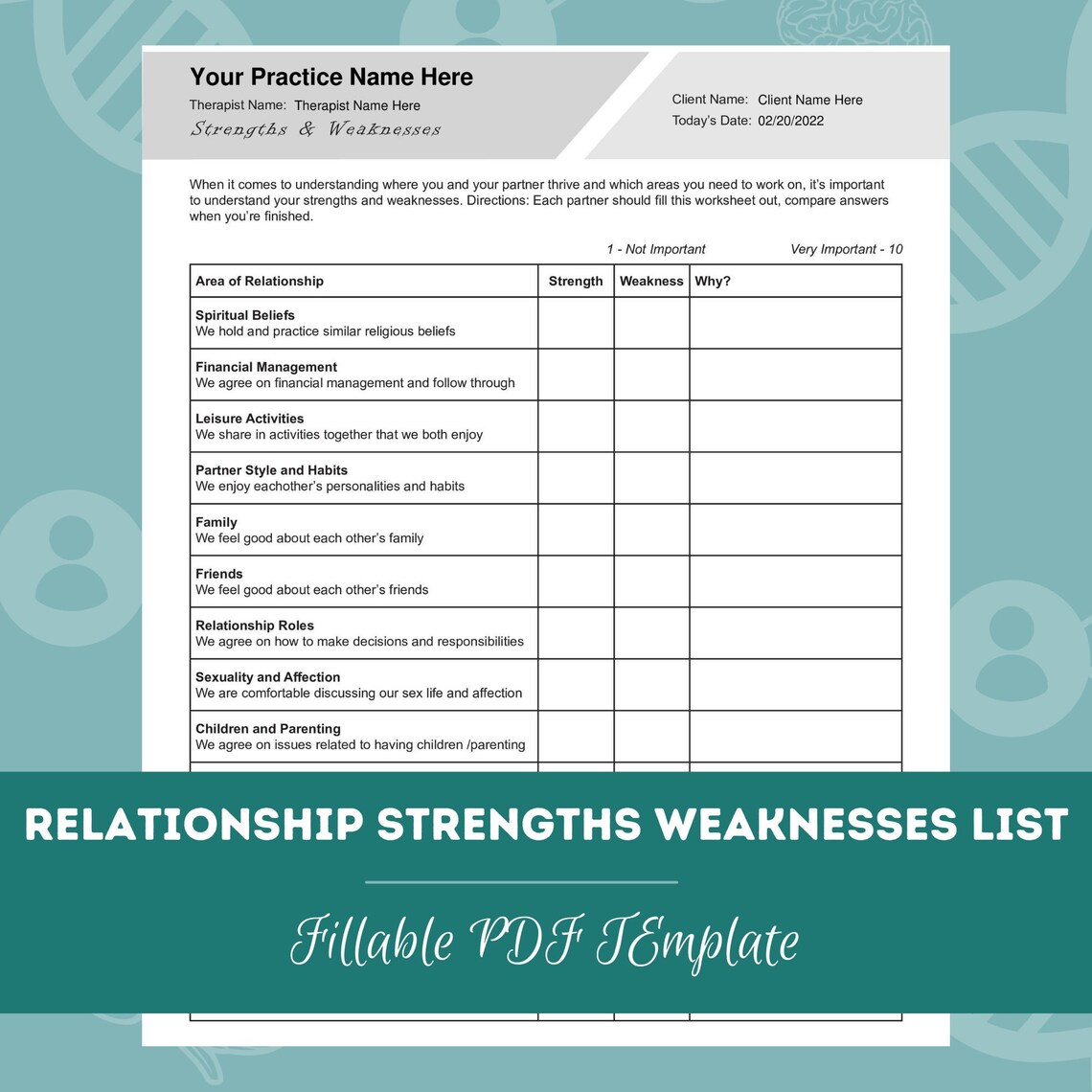 Weakness List.pdf Relationship Strengths and Weaknesses List | Editable / Fillable PDF ...