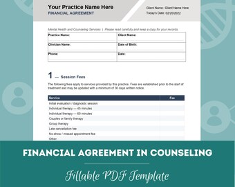 Financial Agreement Form for Mental Health Practices | Therapy Payment Agreement Template | Therapist Practice Form (PDF + Word Doc)