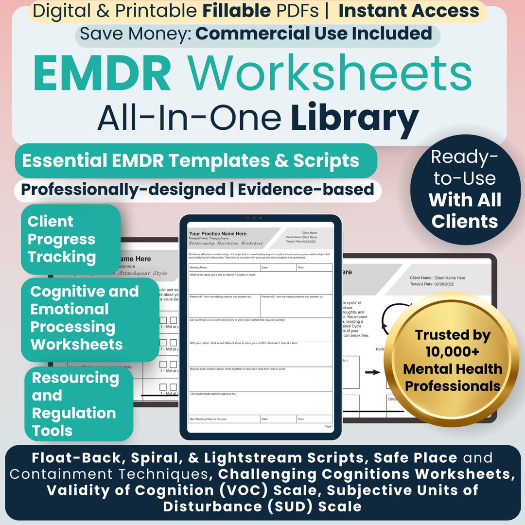 EMDR Worksheet Bundle, 25 Fillable, Printable Pdfs,eye Movement ...