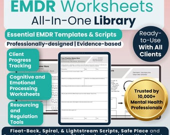EMDR Worksheet Bundle, 25 Fillable, Printable PDFs,Eye Movement Psychotherapy Bundle,EMDR Scripts for Therapist,Psychotherapy Treatment Plan