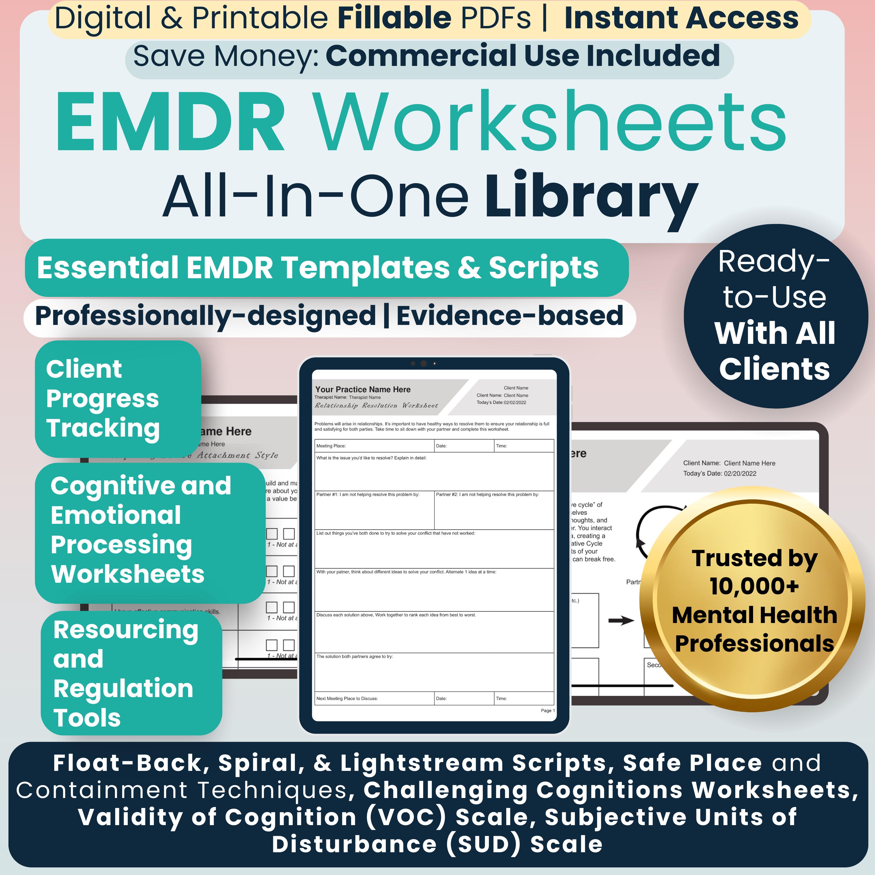 EMDR Worksheet Bundle, 25 Fillable, Printable Pdfs,eye Movement ...