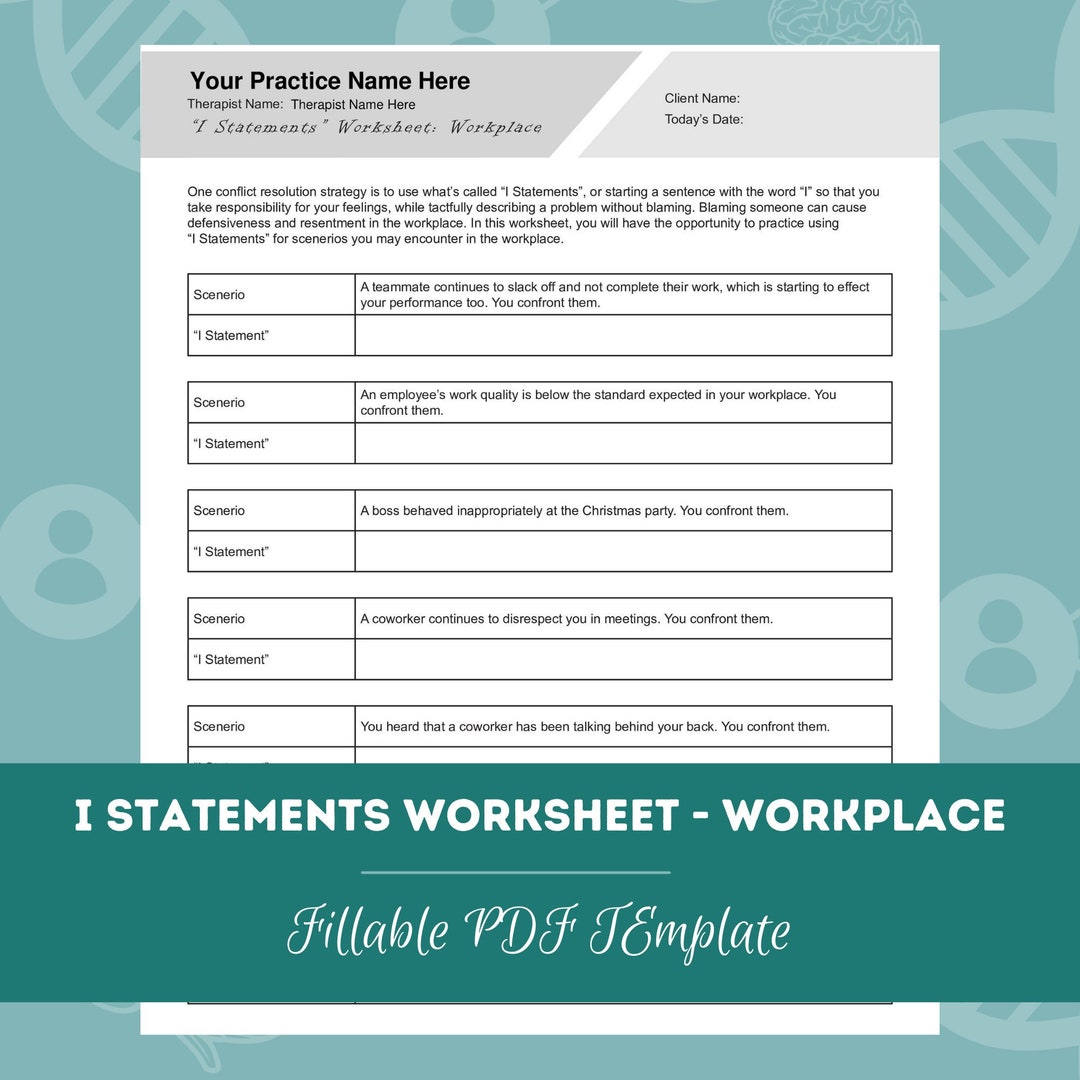 I Statements Worksheet for Workplace | Editable / Fillable PDF Template ...