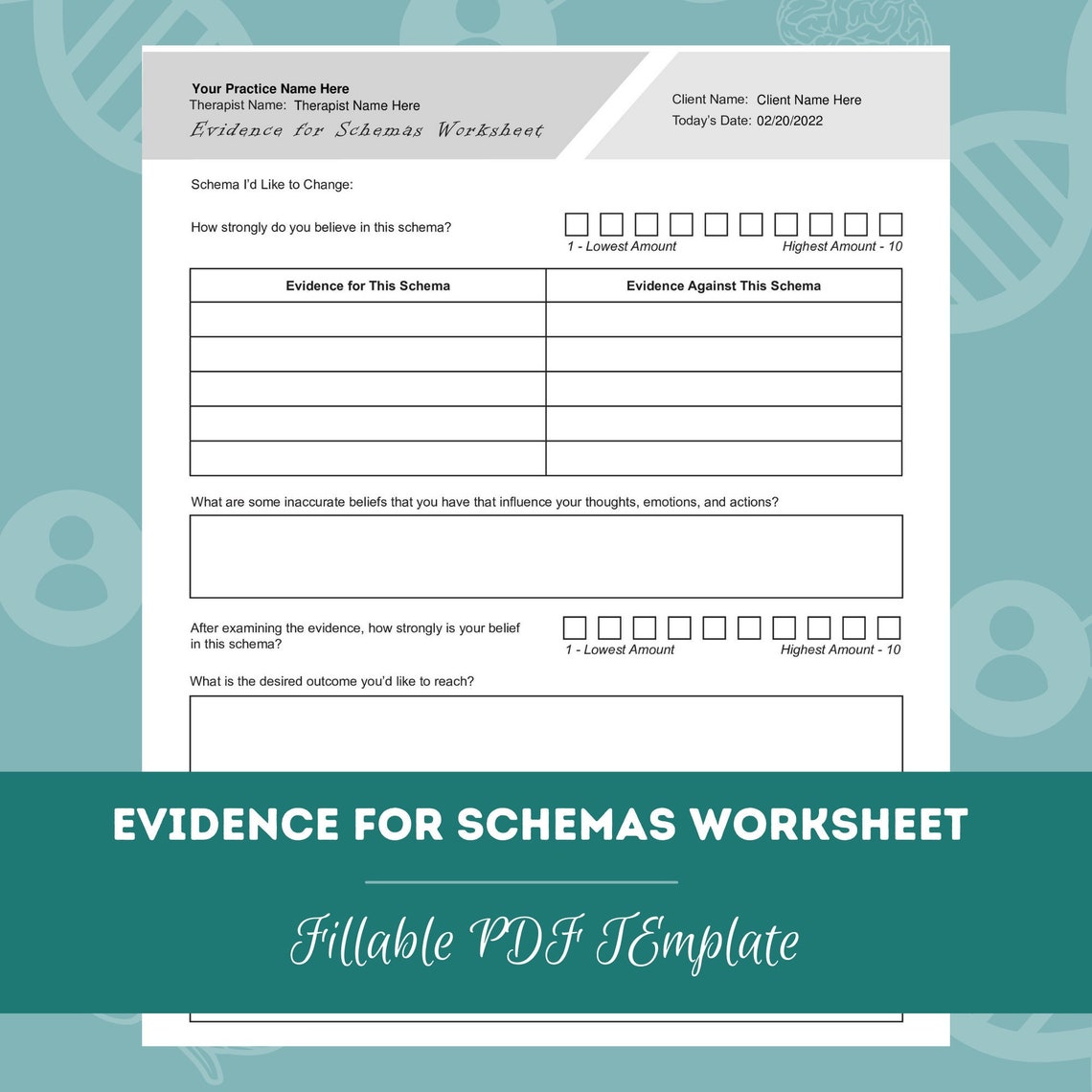 Evidence for Schemas Worksheet | Editable / Fillable PDF Template | for ...