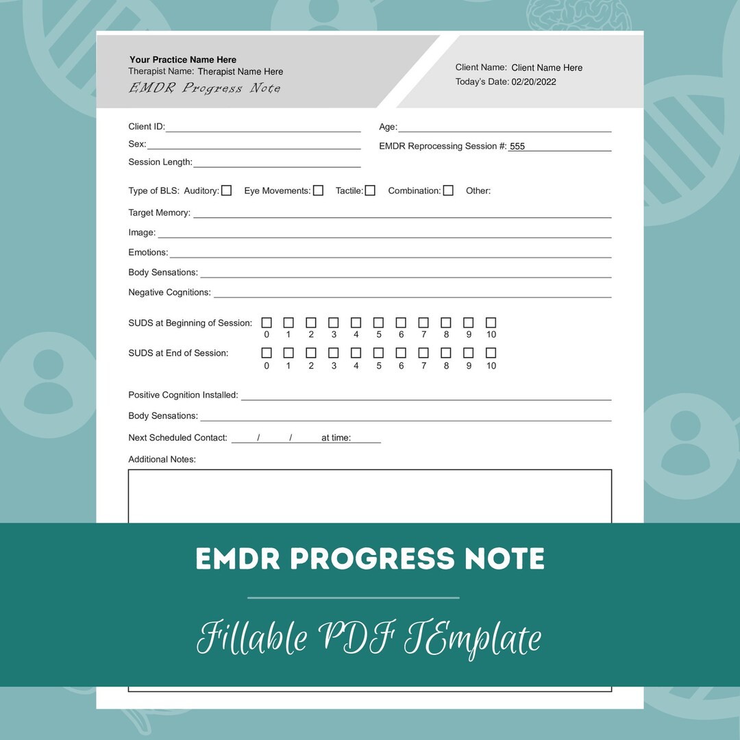 EMDR Progress Note Editable / Fillable PDF Template for Etsy Hong Kong