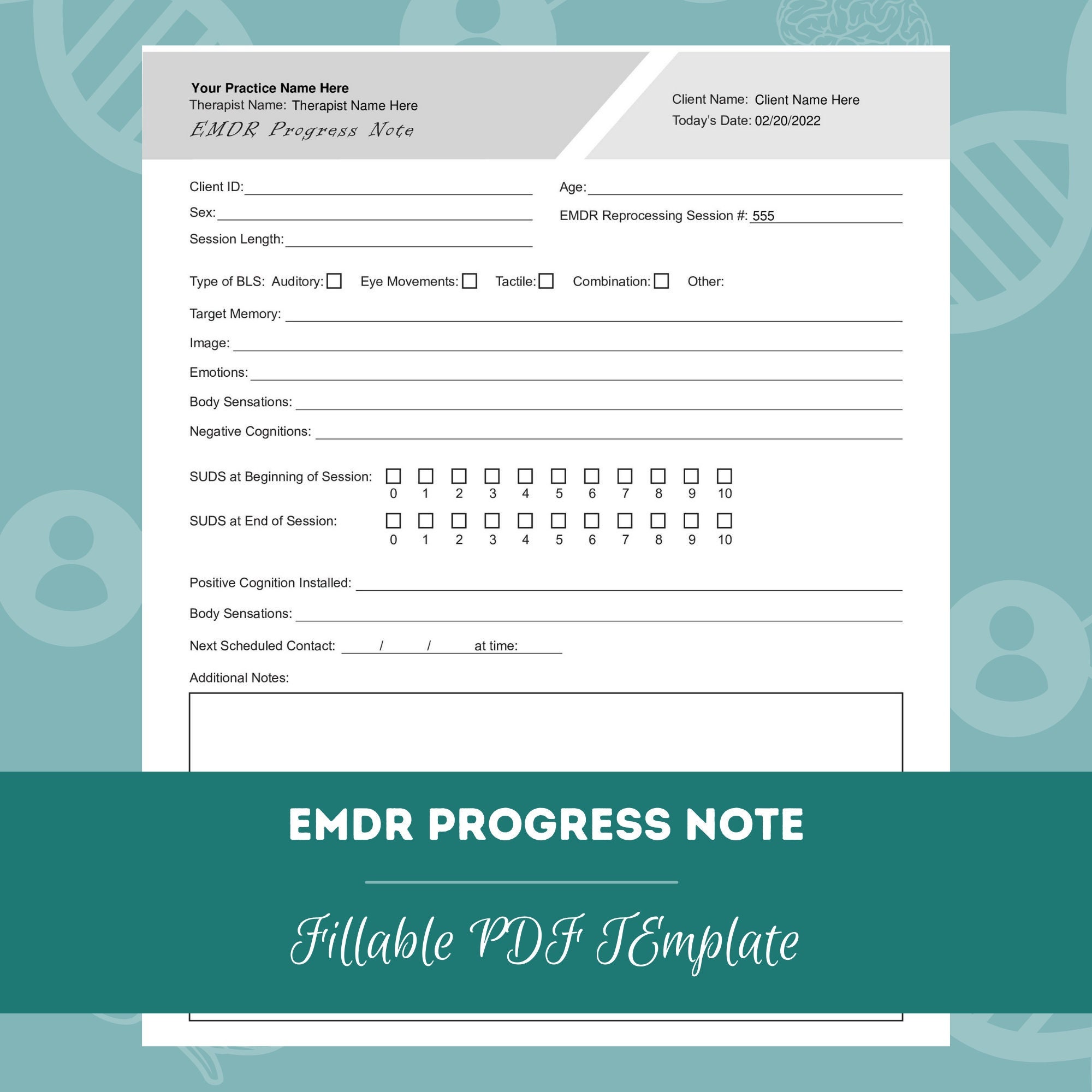 EMDR Progress Note Editable / Fillable PDF Template for Counselors EMDR Progress Note Editable / Fillable PDF Template for Counselors