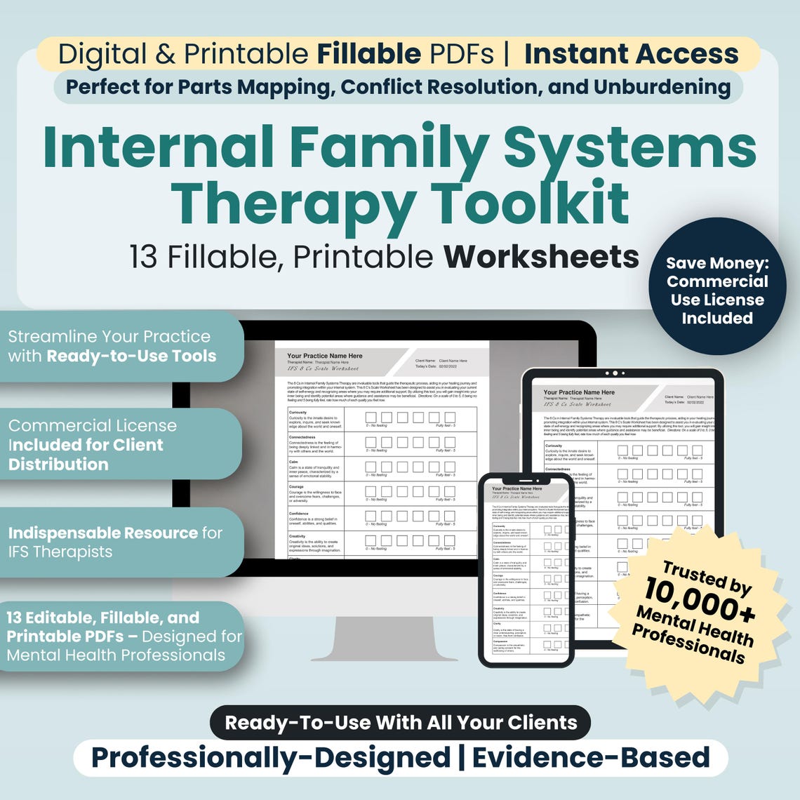 Internal Family Systems Worksheets Bundle, 13 Fillable/printable PDF