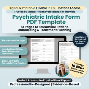 Psychiatric Intake Form PDF Template for Psychiatrists, Nurse Practitioners, and other Mental Health Professionals | Fillable / Editable PDF
