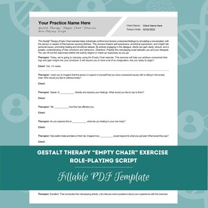 Gestalt Therapy “Empty Chair” Exercise Role-Playing Script Worksheet | Fillable PDF Template | For Counselors, Psychologists, Therapists