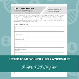 Hoja de trabajo Carta a mi yo más joven: el niño interior (PDF rellenable e imprimible) / Para consejeros, psicólogos y terapeutas