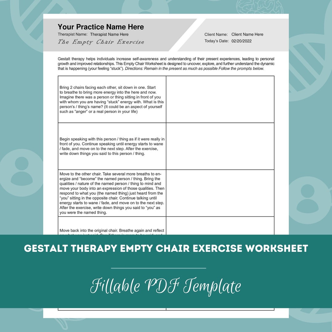 Gestalt Therapy Empty Chair Exercise Worksheet Editable / Fillable PDF