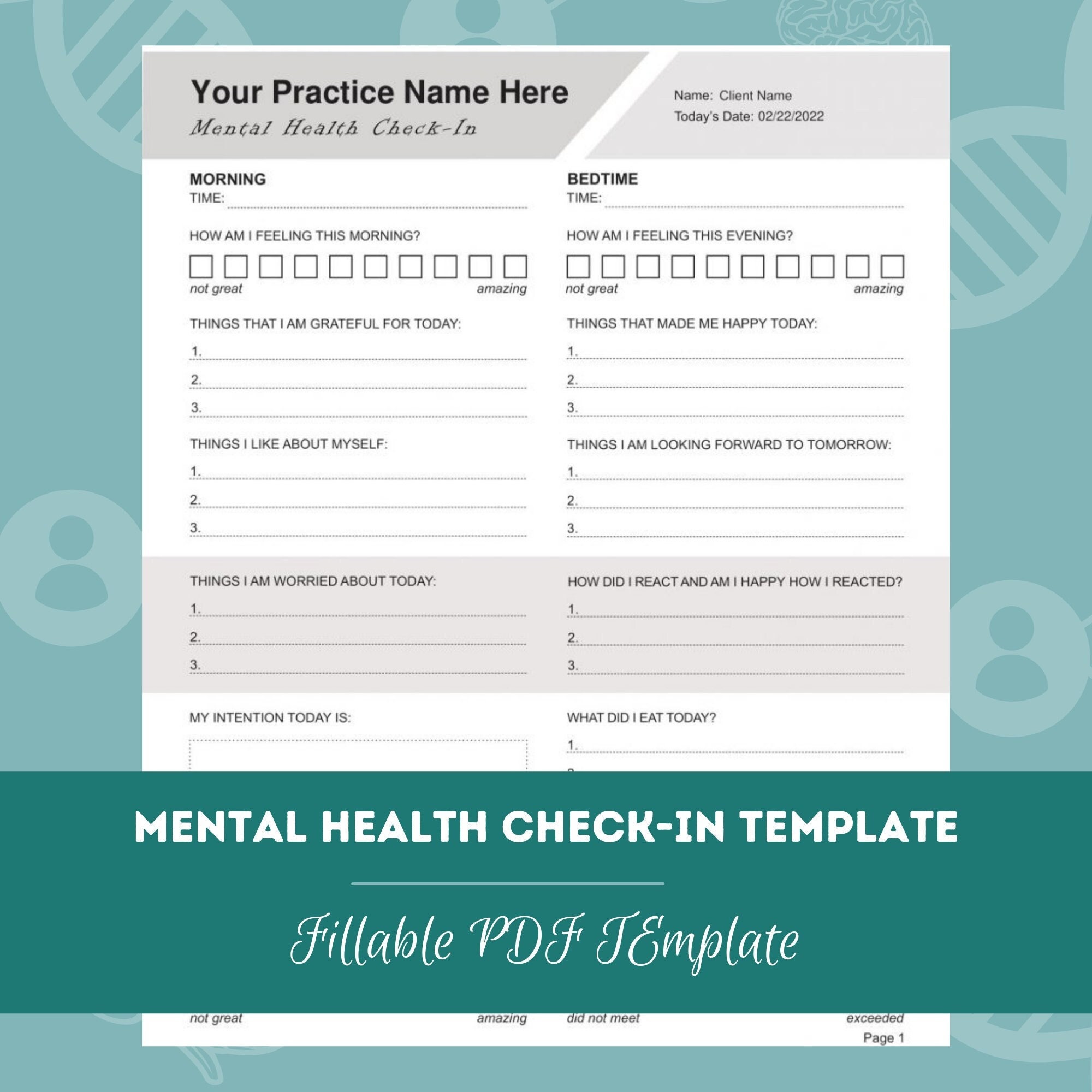 Mental Health Checkin Template Editable / Fillable PDF for Counselors