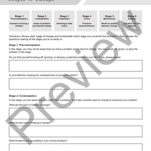Stages of Change Worksheet Editable / Fillable PDF Template for