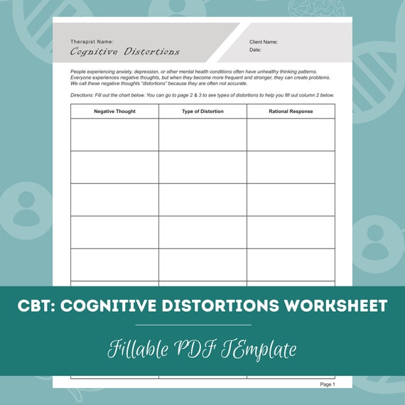 CBT: Cognitive Distortions Worksheet Editable / Fillable PDF | Etsy