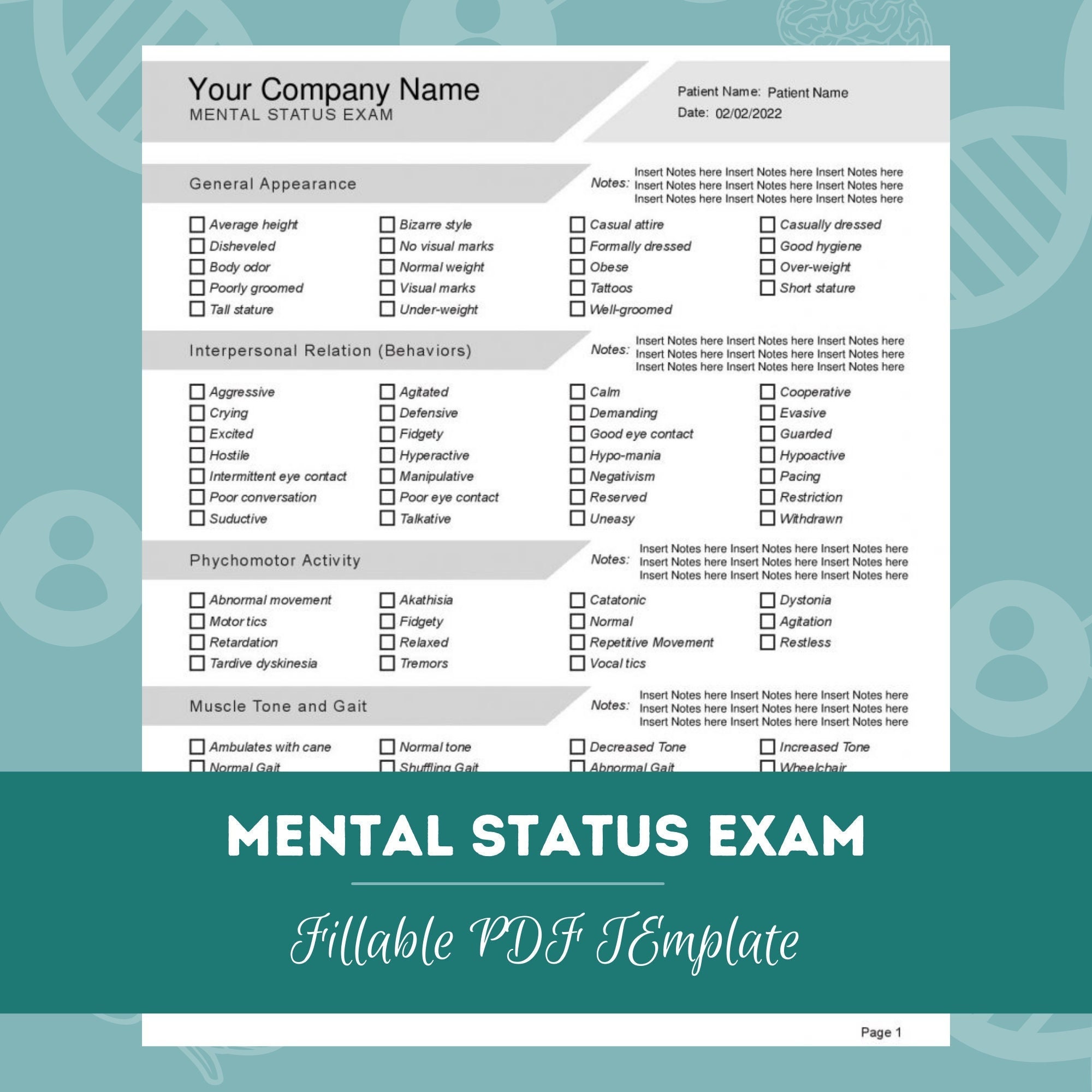 Mental Status Exam Template For Mental Health Counseling Editable