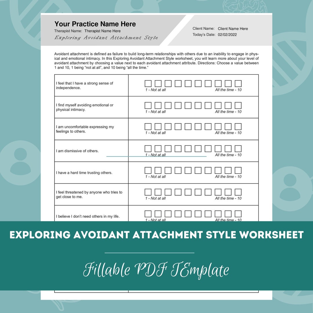 Exploring Avoidant Attachment Style Worksheet | Editable / Fillable PDF ...