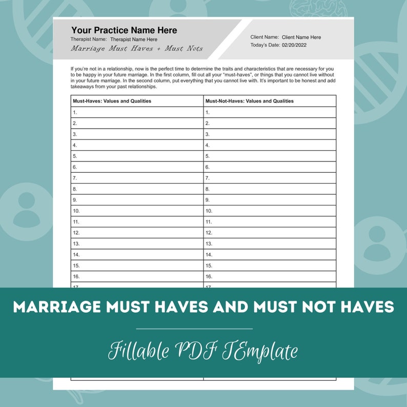Marriage Must Haves and Must Not Haves | Editable / Fillable PDF ...