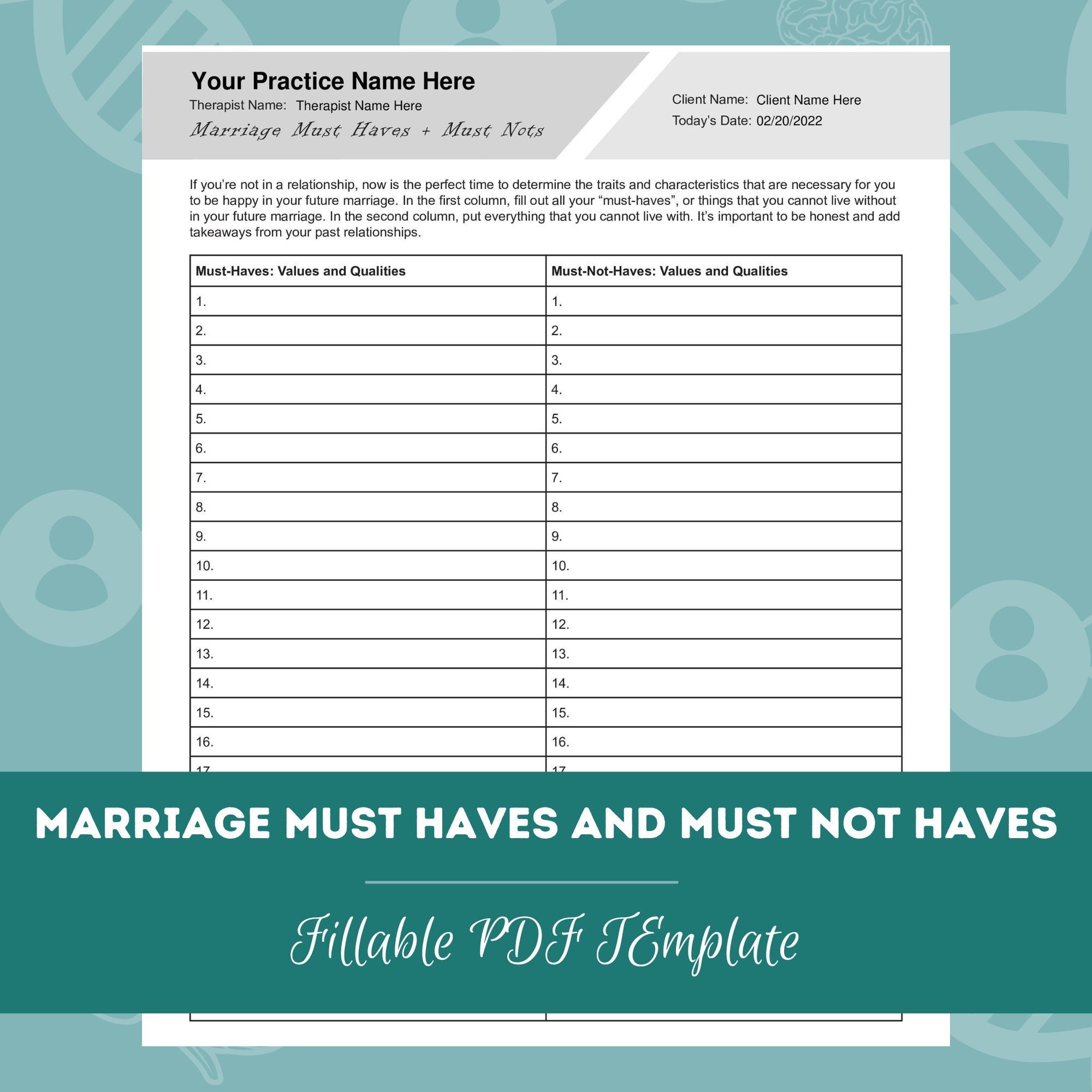 Gotta Have Checklist.pdf Marriage Must Haves and Must Not Haves | Editable / Fillable PDF ...
