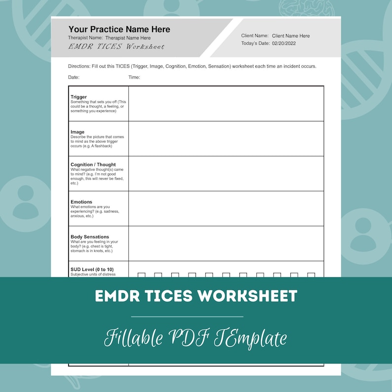 EMDR TICES Worksheet | Editable / Fillable PDF Template | for ...