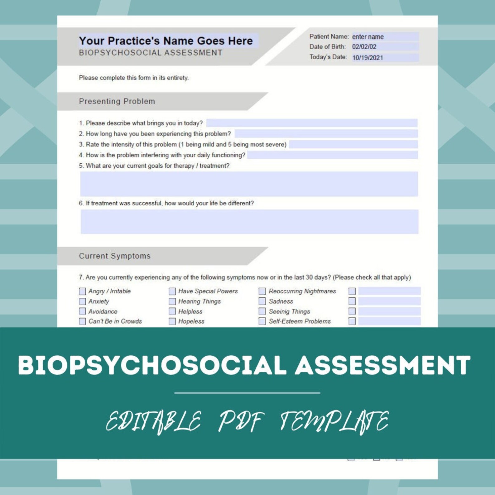 Biopsychosocial Assessment Template PDF For Counselors Etsy