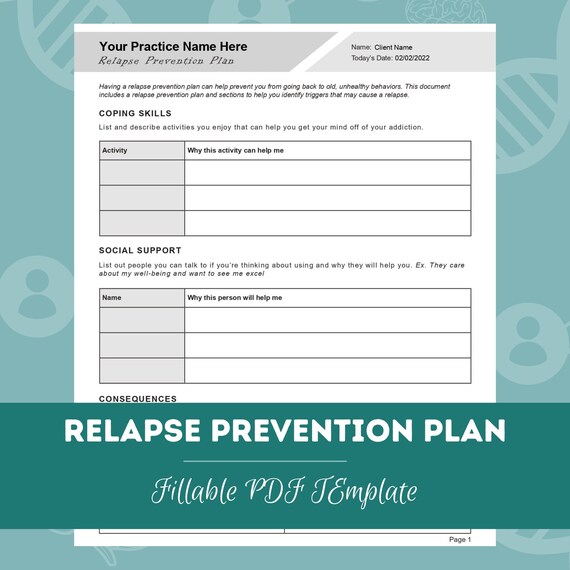 Relapse Prevention Plan Worksheet Editable / Fillable PDF - Etsy Israel