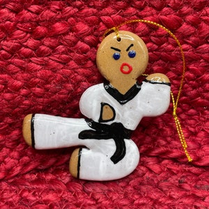 Martial Arts Gingerbread Ninja In Uniform Ornament - Cookie, Karate, Taekwondo, Gi, Dobok, Black Belt