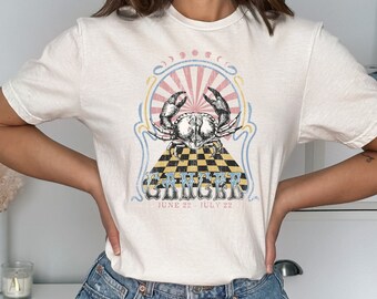 Retro Cancer Shirt, Vintage Zodiac Birthday Gift, Astrology Horoscope Tee Women