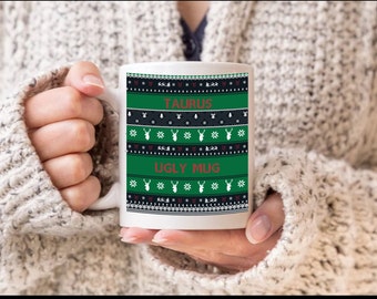 Ugly Sweater Personalized Zodiac Holiday Coffee Mug, Taurus