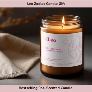 Personalized Leo Zodiac Candle: Coconut Apricot Wax, Astrology Gift