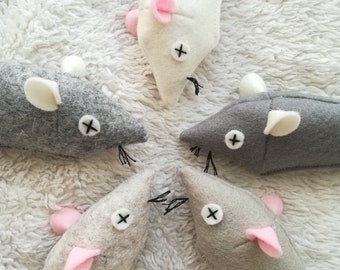 Eco Wool Felt Mice Cat Toys - Felt Toys - 100% Sheep's Wool Filling Refined with Catnip/Valerian - Natural Product