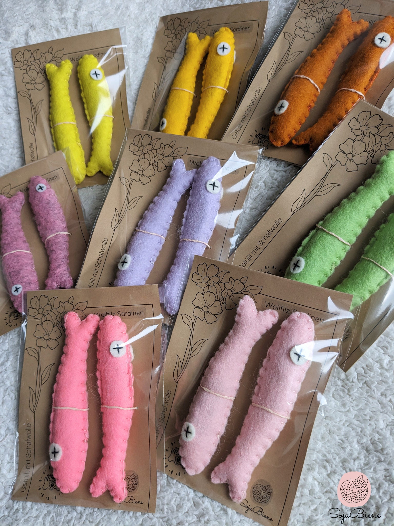 The Colorful Eco Wool Felt Sardines Cat Toy 100 Etsy
