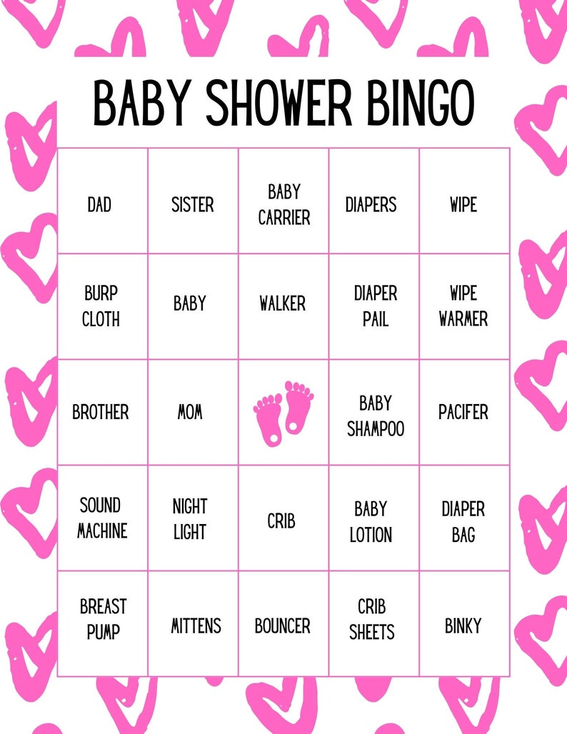 Pink Heart Baby Shower Bingo Etsy