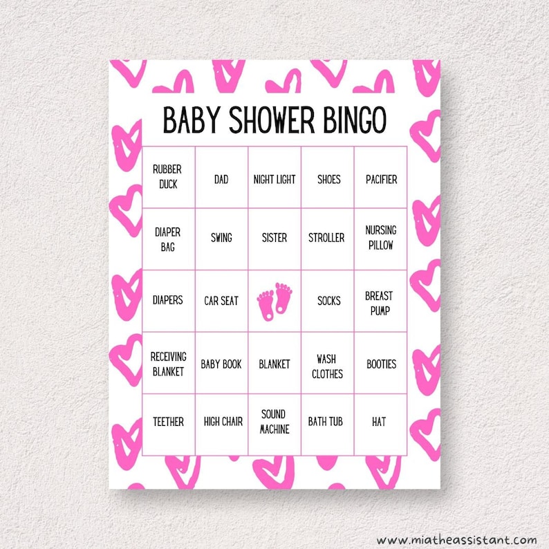 Pink Heart Baby Shower Bingo Etsy