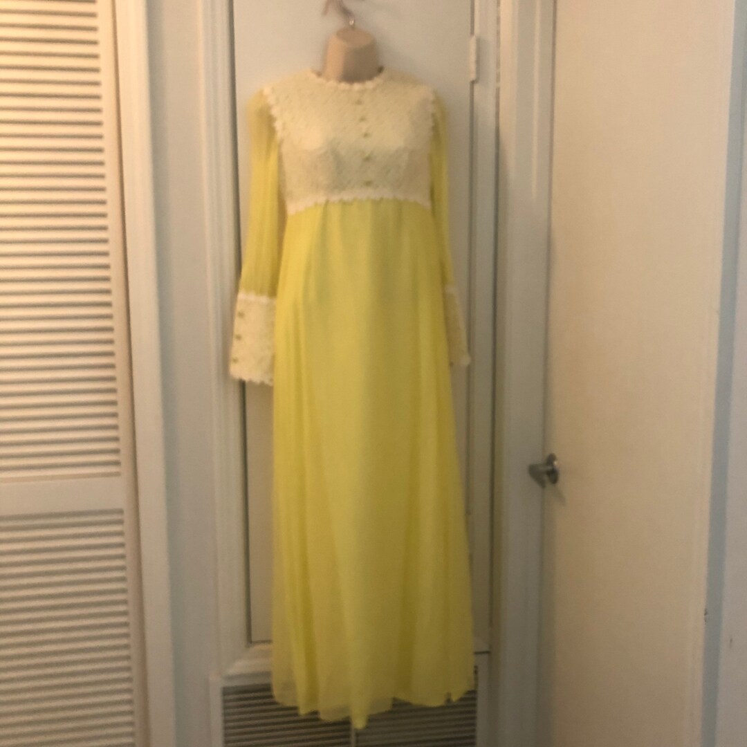 Vintage Lemon Yellow Maxi Dress - Etsy