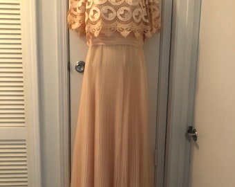 Vintage Miss Elliette Pleated Peach Maxi Dress