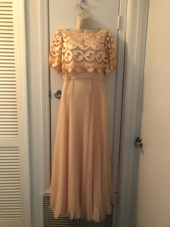 Vintage Miss Elliette Pleated Peach Maxi Dress - image 1