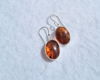 Amber drops dangle earrings with sterling silver, gift for her, gift for women