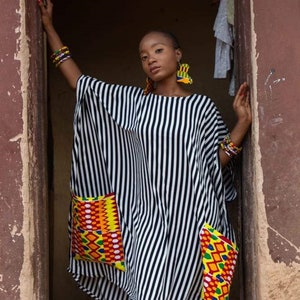 The ANAISHE Black & White Stripes Oversized Blouse with BIG Ankara BIG pockets