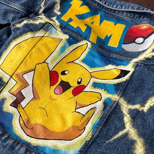 Custom Hand-Painted Kids Denim Jacket – Pokémon| Personalized Birthday Gift | Fast Turnaround |