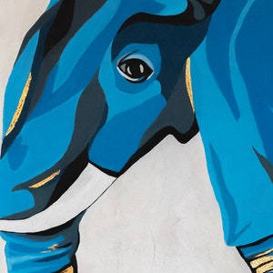 Blue Elephant Acrylic Painting with Gold Foil Details Luxurious Art, Contemporary Wall Art image 4