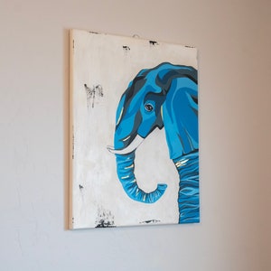 Blue Elephant Acrylic Painting with Gold Foil Details Luxurious Art, Contemporary Wall Art image 3