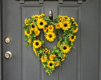 Faux Sunflower Wreath - Summer Fall Heart-shaped Wreath