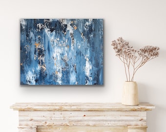 Abstract Blue White Acrylic Painting, Modern Wall Art, Contemporary Home Decor