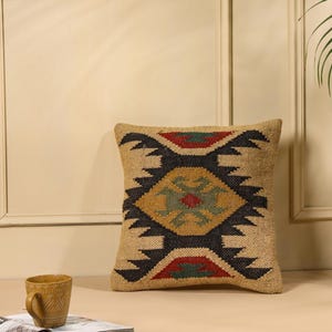 Almofada de madeira multicolorida, feita à mão, tecida à mão | Almofada decorativa boêmia lombar | Almofada boêmia