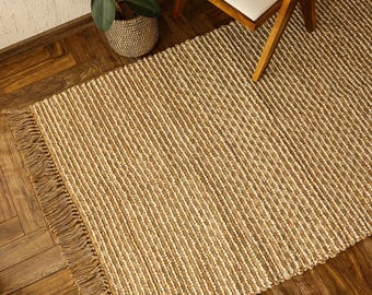 Handgemaakt getuft hennep vloerkleed hennep jute loper vloerkleed 4x6 ft handgeweven vloerkleed Boheemse vintage groot vloerkleed voor decor