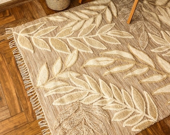 Scalloped Jute Rug Handmade Rug Moroccan Rug Living Room Patio Rug Cotton Rug Indoor Rug Kitchen Rug Bedroom Rug Home Decor Rug Yoga Mat