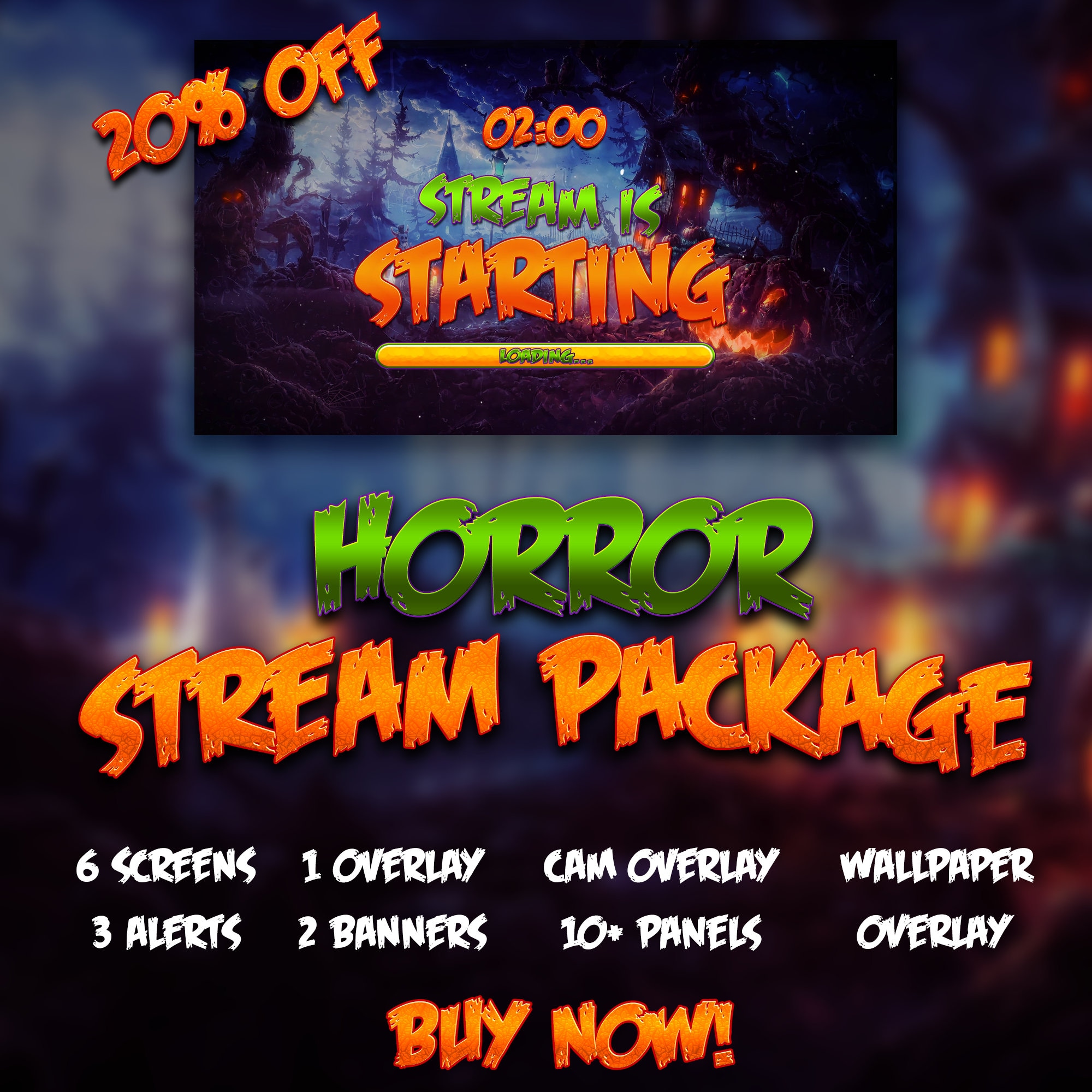 Horror Stream Layout Animated Horror Twitch Stream Package 1 Overlay, 5 Screens Animated, 1 ...
