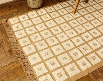 Bohemian Jute Braided Rug | Eco-Friendly Natural Fiber Rug Handwoven Tufted Runner for Living Room & Bedroom Kilim Rug Entryway Mate Carpet
